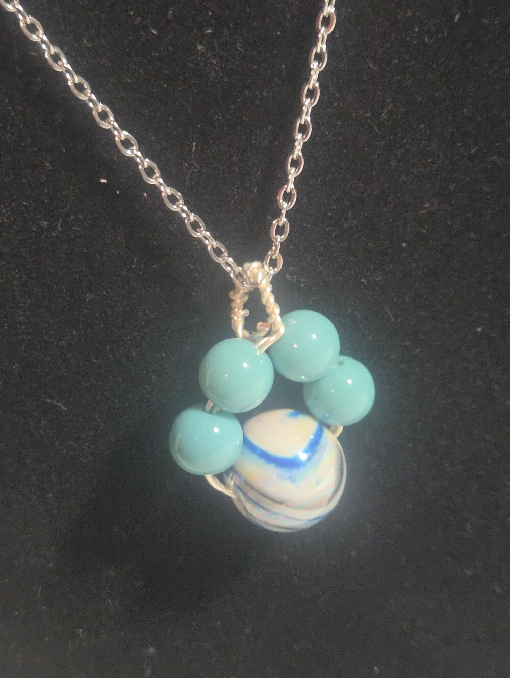 Handcrafted Silver And Turquoise Bead Cluster Pendant Necklace - Unbranded